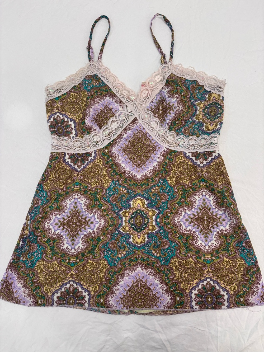 Xhilaration Paisley Lace-Trim Camisole in Purple and Brown